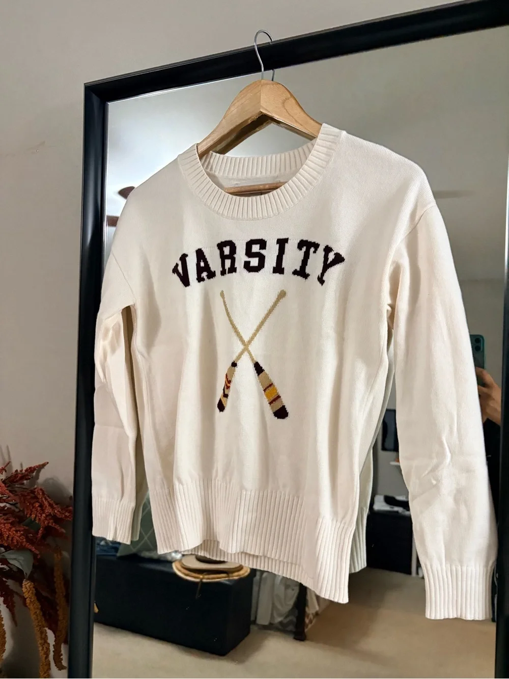 LOFT Varsity Crewneck Sweater in Cream